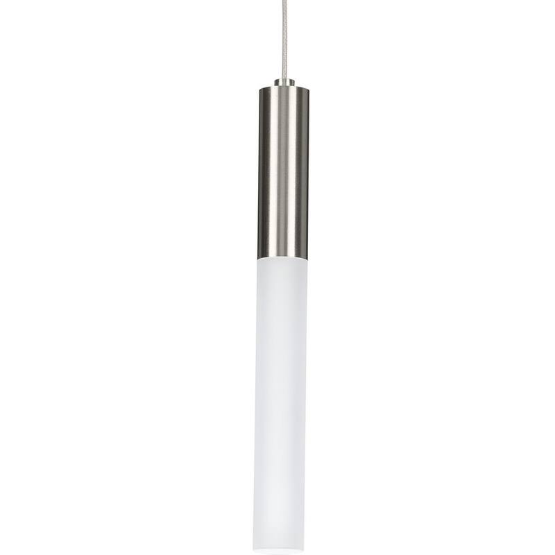 Kylo LED Collection 1-Light Brushed Nickel Frosted Glass LED Modern Pendant Hanging Light - 4.75 in x 4.75 in x 13 in