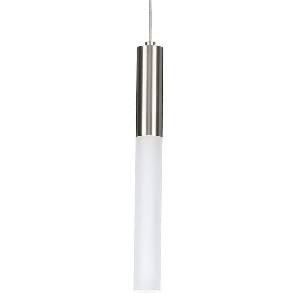 Kylo LED Collection 1-Light Brushed Nickel Frosted Glass LED Modern Pendant Hanging Light - 4.75 in x 4.75 in x 13 in