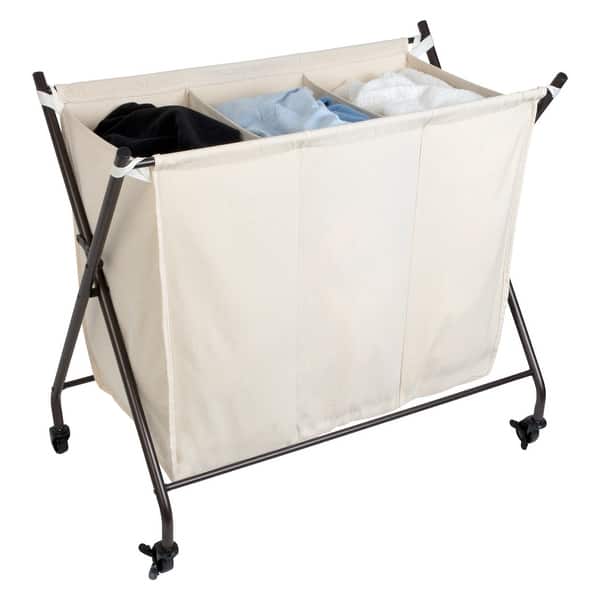 Smart Design Premium 3 Compartment Laundry Sorter Hamper Bed Bath