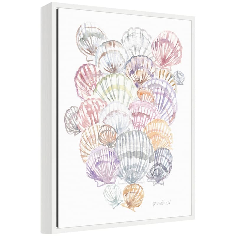 Kate and Laurel Sylvie Pale Pastel Shells Framed Canvas by Patricia Shaw - 18x24