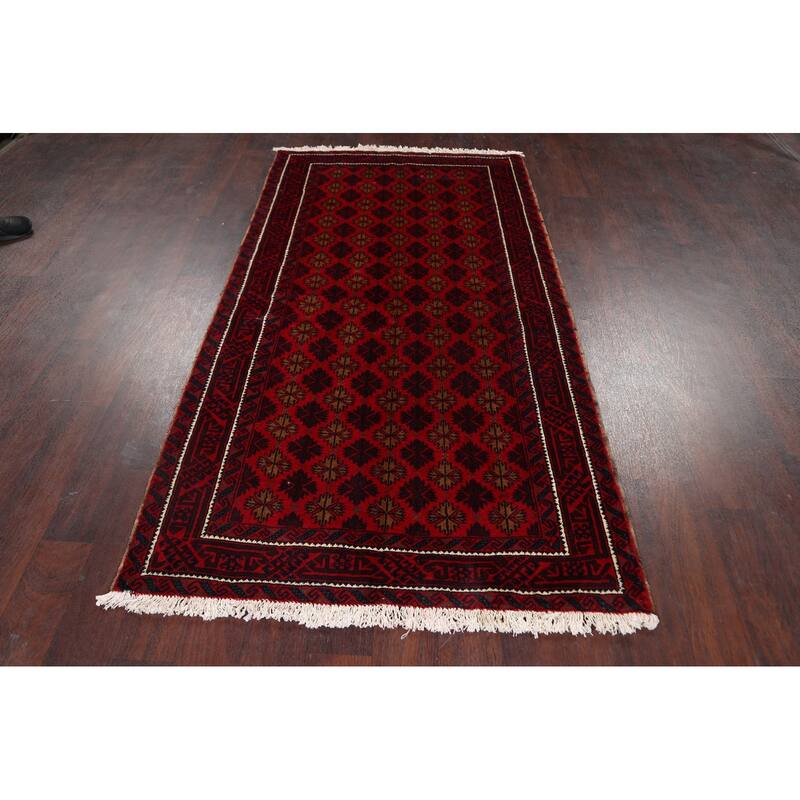 Traditional Geometric Balouch Persian Area Rug Handmade Wool Carpet - 3'8" x 7'0"