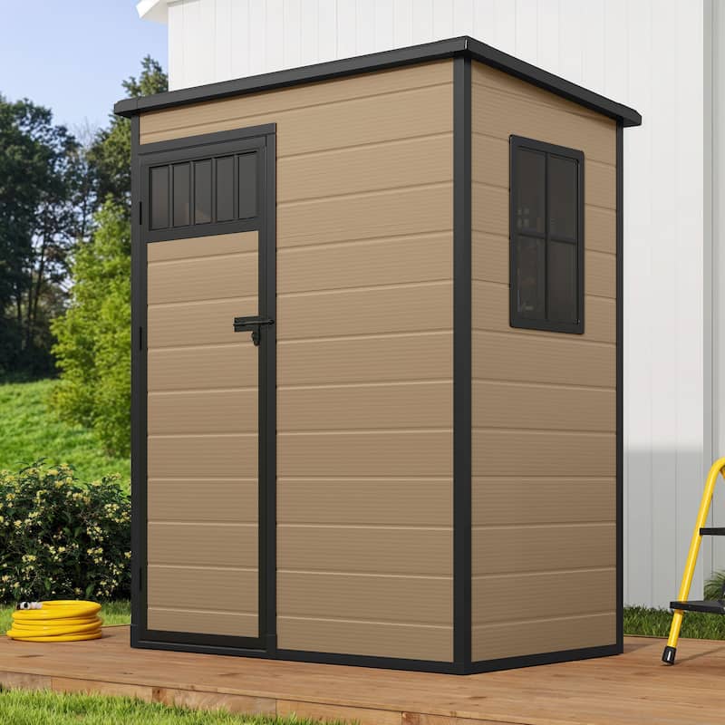 6x4.4 FT/5x3 FT Resin Storage Shed with Fence-Style and Side Windows