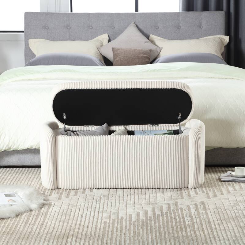 House Hold Storage Ottoman,Bedroom End Bench,Upholstered Fabric Storage Ottoman with Safety Hinge