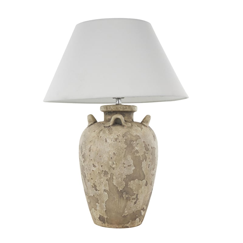 Light Brown, Black or Brown Ceramic Tall Distressed Antique Style Pot Vase Room Table Lamp with White Linen Shade