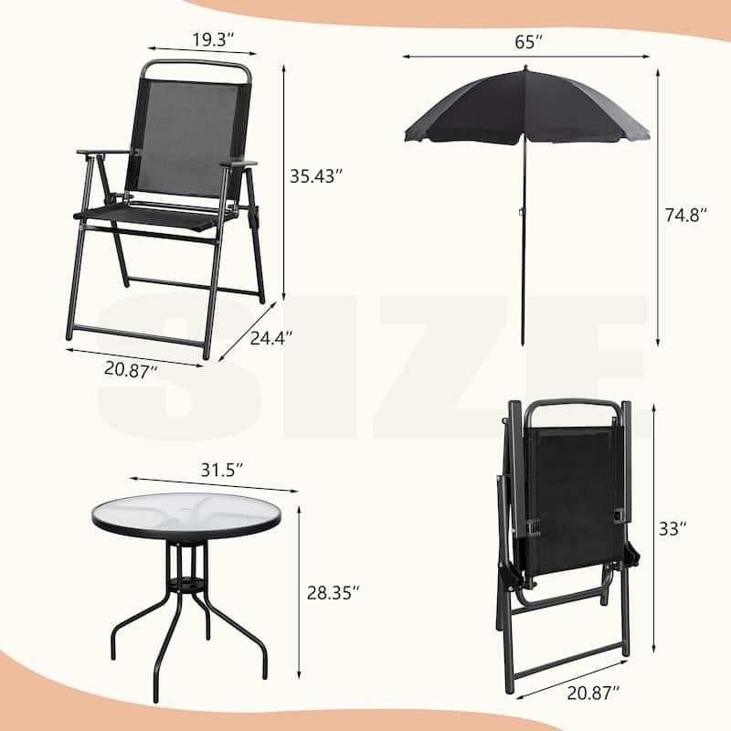 6-Piece Folding Patio Dining Set, Garden Patio Furniture Set with Umbrella