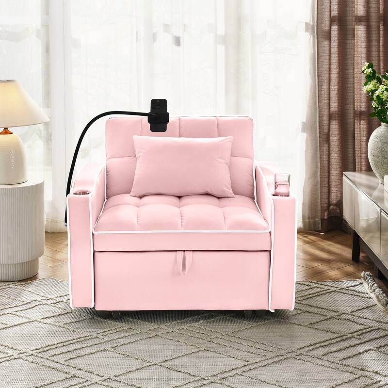 Convertible Sleeper Chair Sofa Bed Adjustable Pull Out Sleeper Chair Bed - Pink