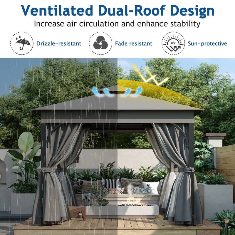 Patio Gazebo with Mosquito Netting and Privacy Screens for Backyard