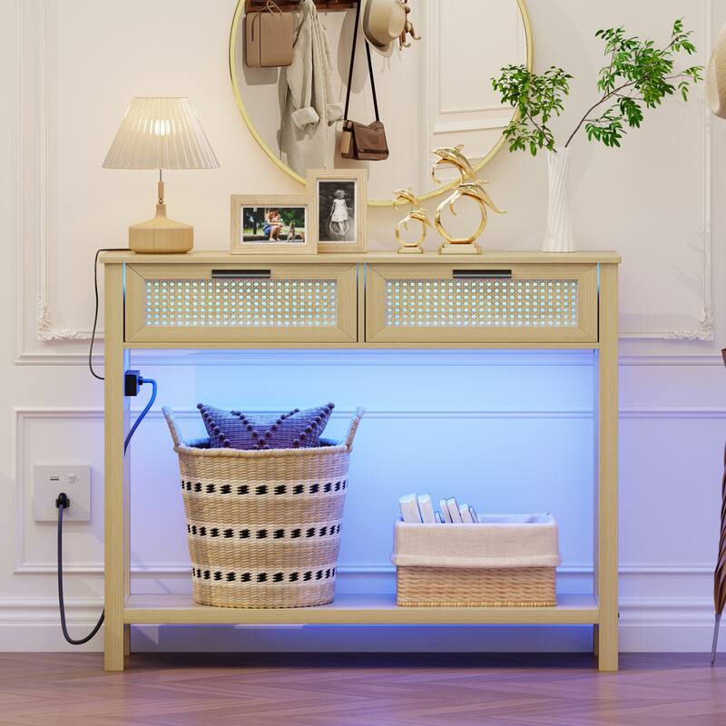 39.37"console Table With Light - Natural