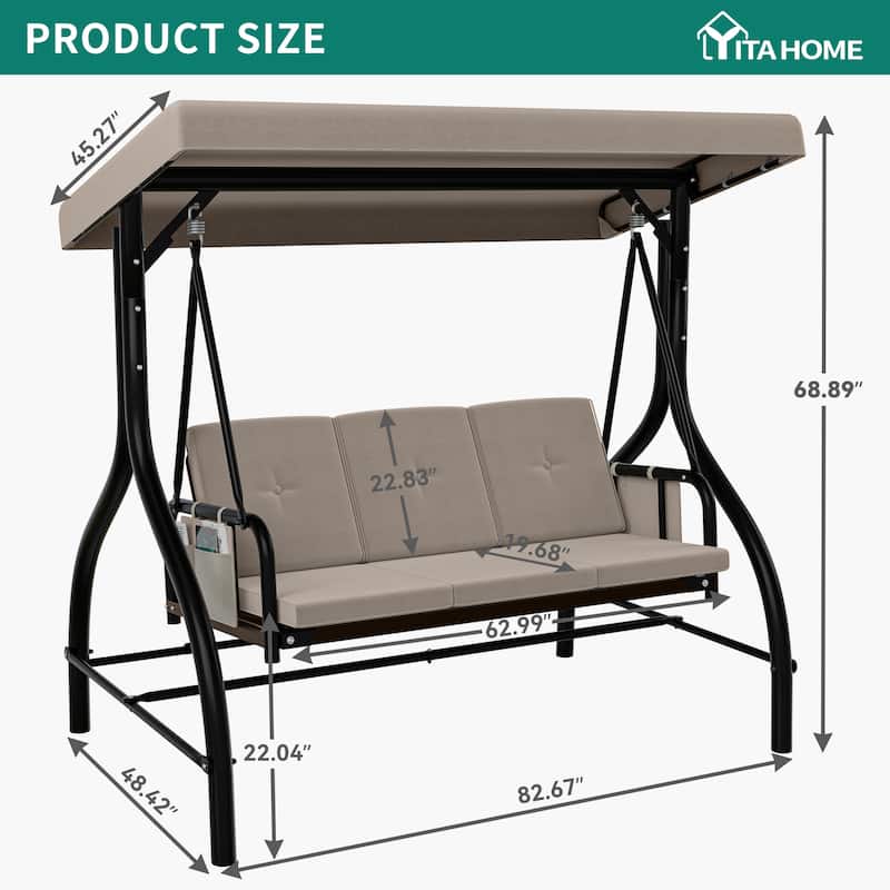 3 Person Metal Porch Swing with Canopy