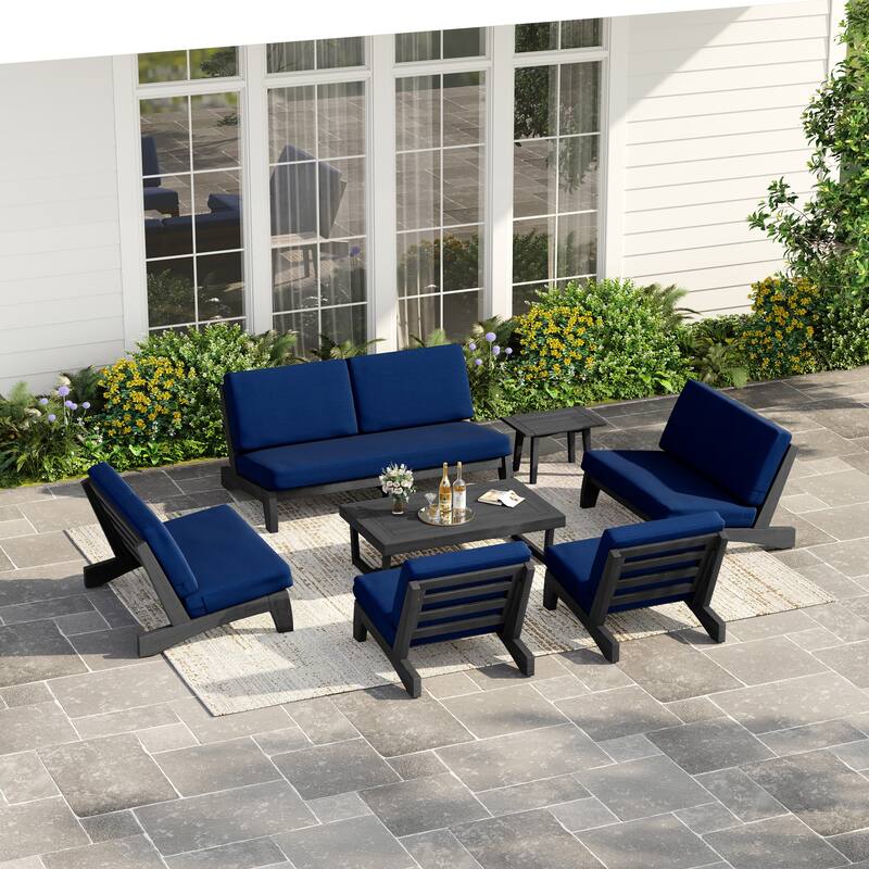 Casual Large Teak Outdoor Patio Conversation Set