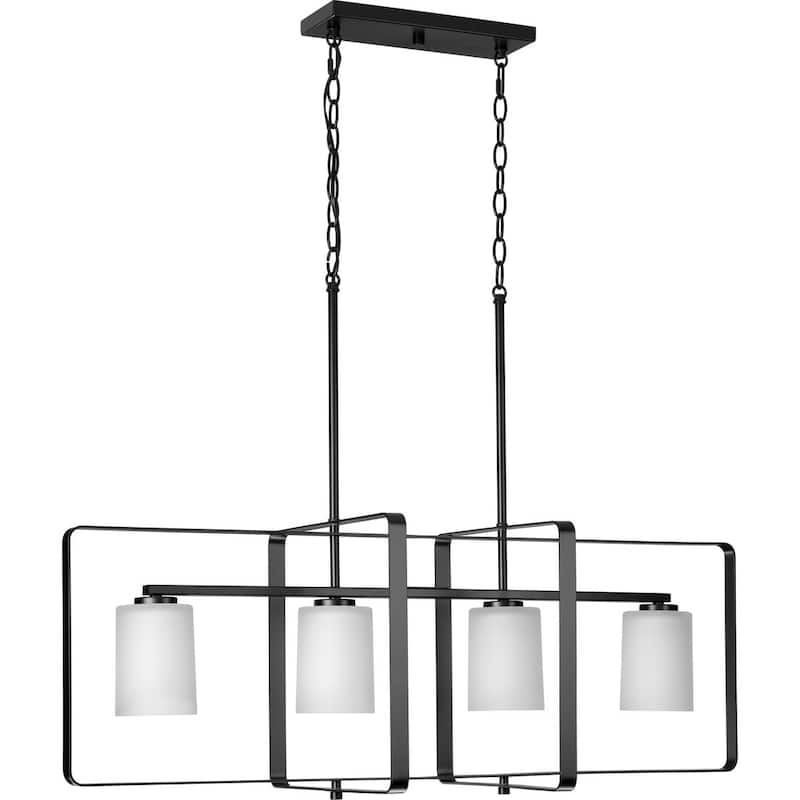 League Collection Four-Light Matte Black Farmhouse Chandelier Light - 39.75 in x 14 in x 14.5 in