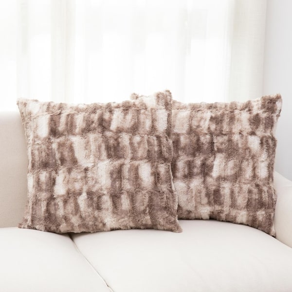Cheer Collection Set of 2 Decorative Faux Fur Throw Pillow - 18x18 - Marble Brown