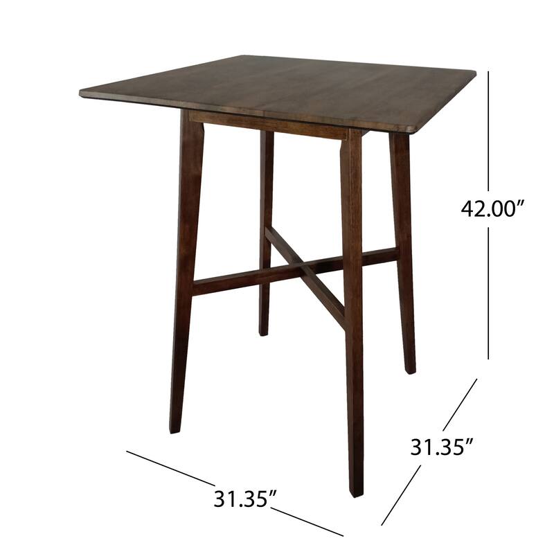 Modern Bar Height 42" Dining Table, Rubberwood Legs and Laminate Table Top, Walnut Finish, Black