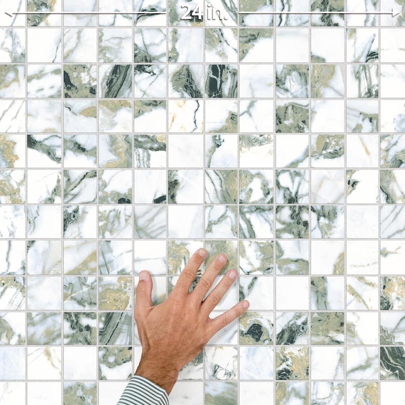 Merola Tile Touche 2" Square Jade 11-3/4" x 11-3/4" Porcelain Mosaic Floor and Wall Tile - (1 Tile)