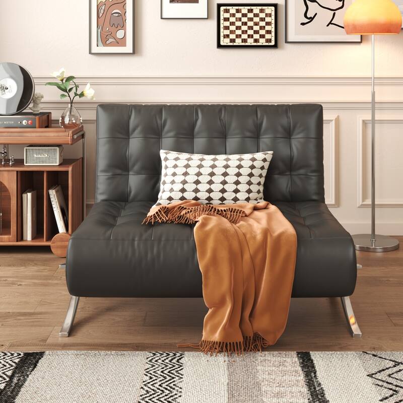 Romision Modern Foldable Sofa Bed with Metal Leg - 37.99" - Black-faux leather