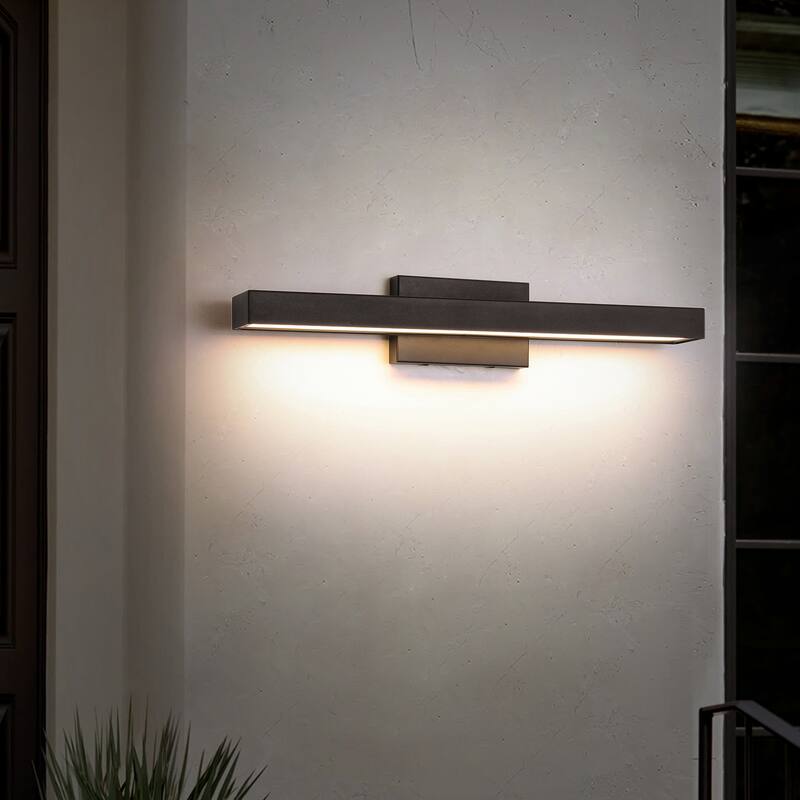 23.6" W 1-Light Modern Black Finish Rectangle Linear Metal Integrated LED Outdoor Wall Sconce