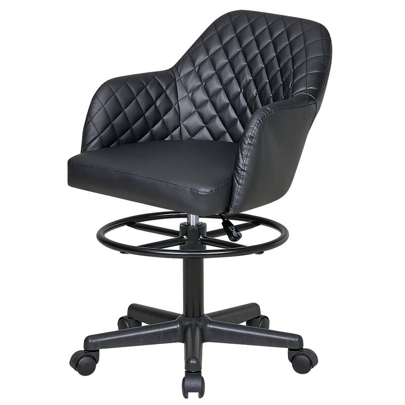 VECELO Contemporary PU Leather Drafting Chairs(Set of 2) Task Chair with Metal Frame and Back Home Ofiice Chairs