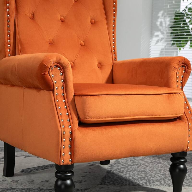 Transitional Wingback Accent Chair Armchair with Sturdy Wood Legs