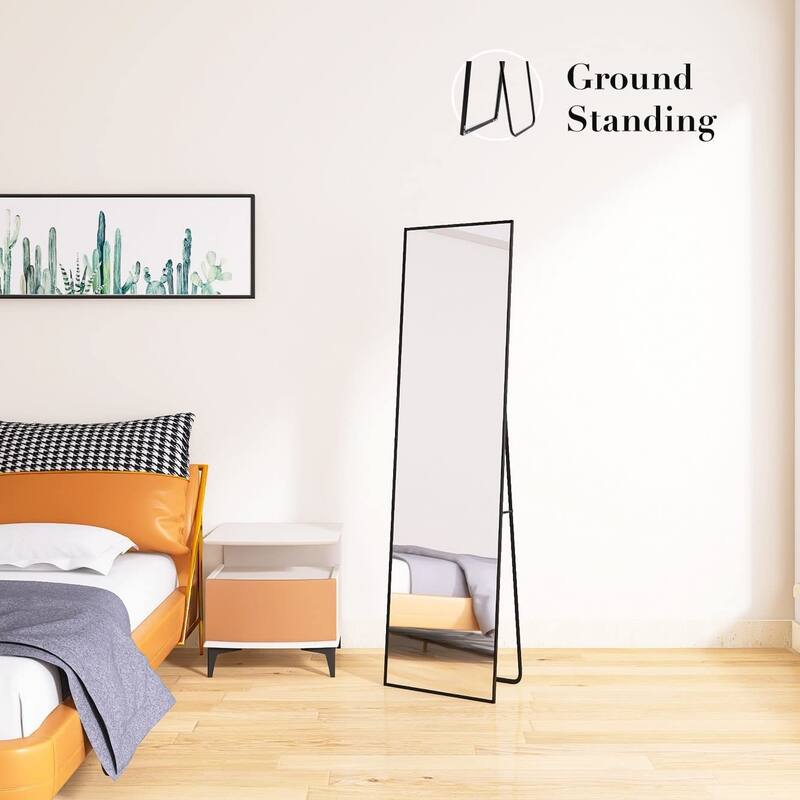 Tall Full Length Mirror with Stand, Black Wall Mounting Full Body
