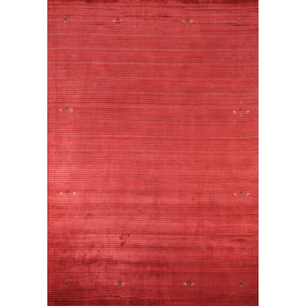 Striped Tribal Gabbeh Indian Area Rug Silk Carpet - 9'1" X 11'5"