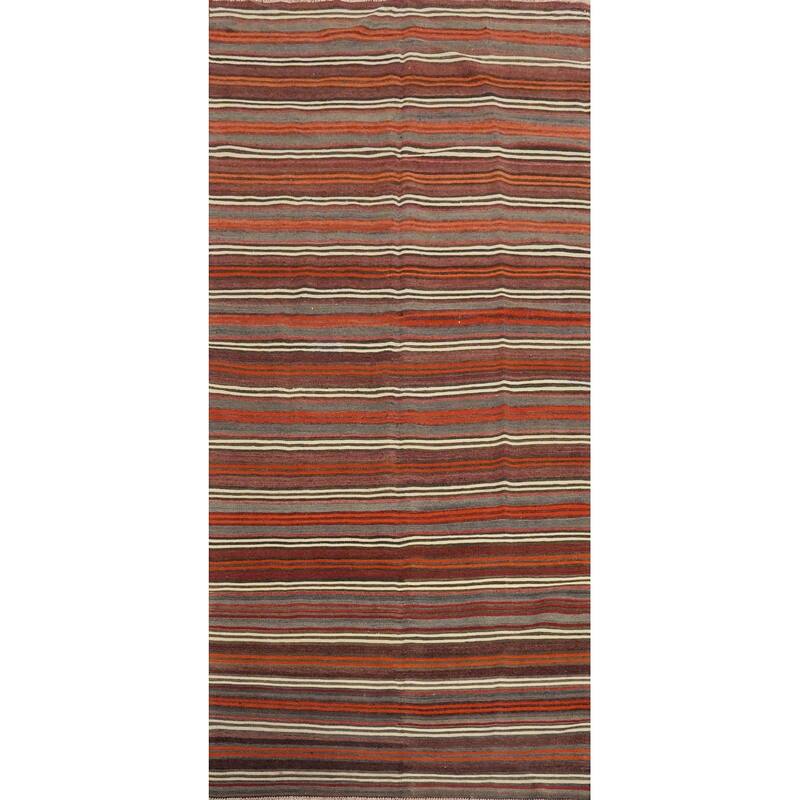 Hand Woven Oriental 100% Wool Carpet Southwestern Geometric Multi-Colored Kilim Area Rug - 12' 1'' X 5' 1''