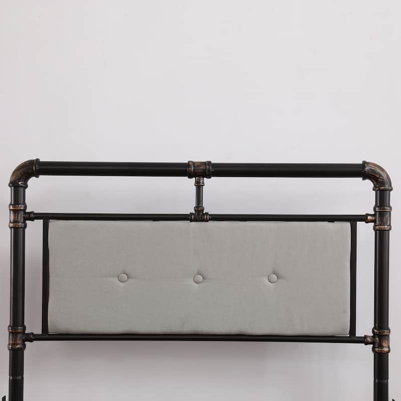 Single-Layer Bed Head and Soft Pull Buckle Bed End Standpipe Water Pipe Bed Black Gold-Painted Iron Bed