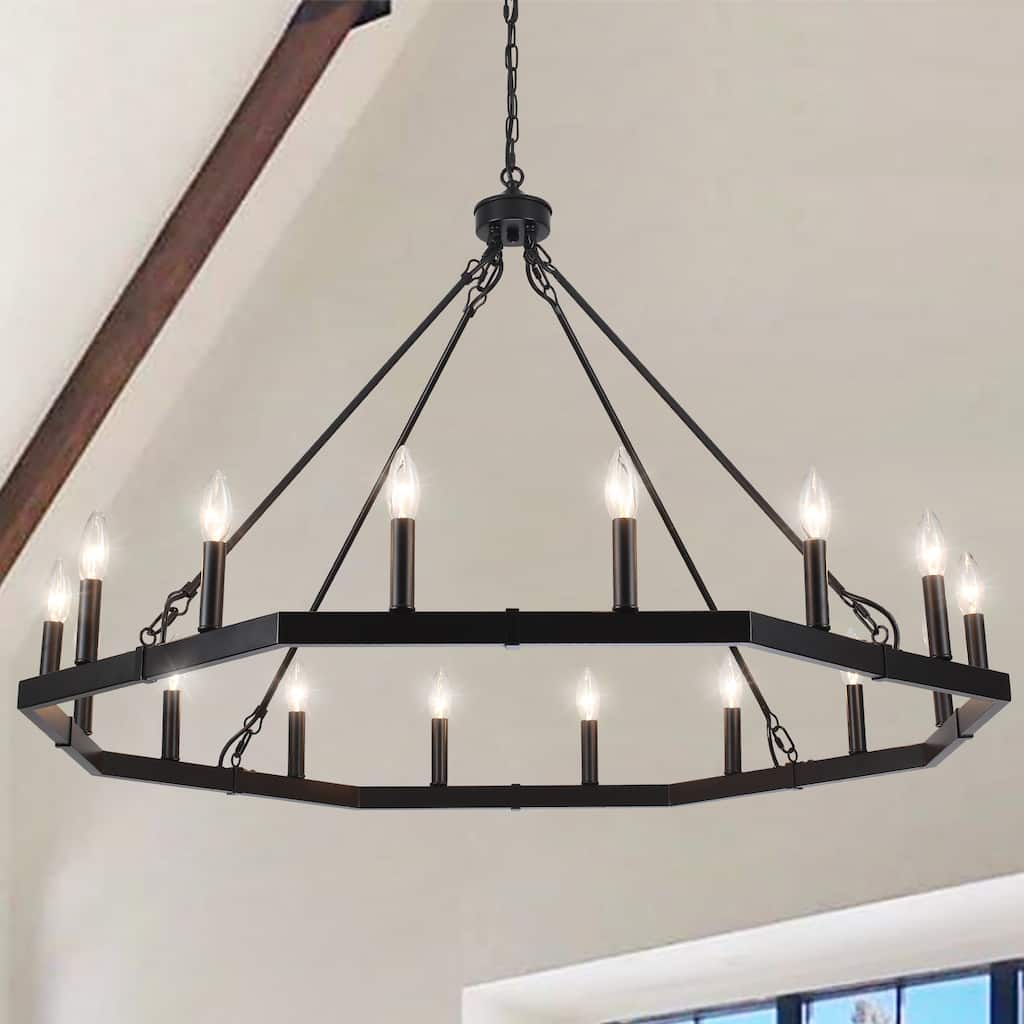 16-Light 43 in. Large Modern Farmhouse Candle Wagon Wheel Chandelier for Living Room