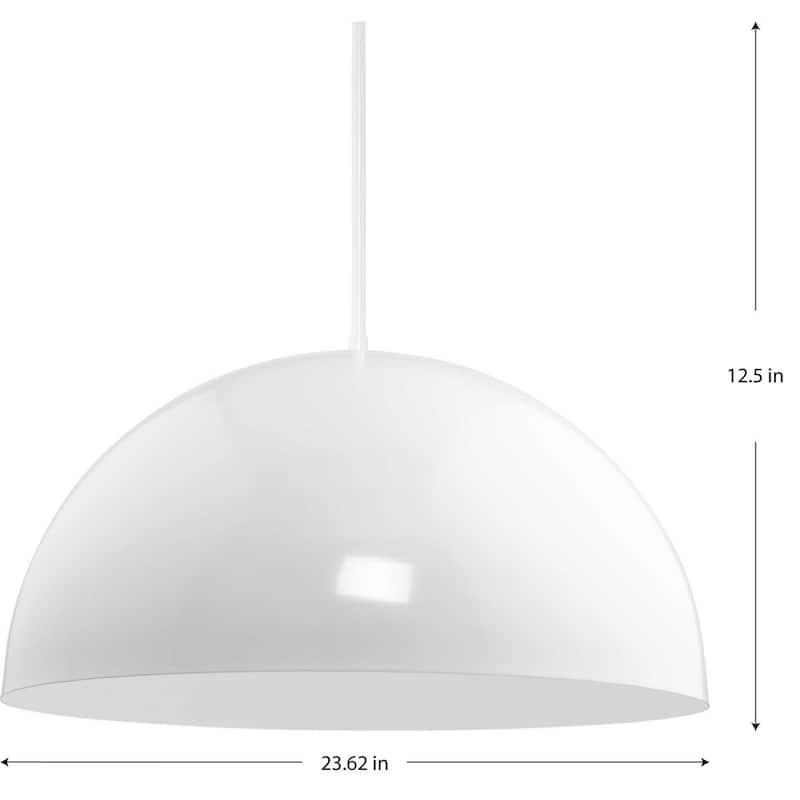 Perimeter Collection One-Light White Mid-Century Modern Pendant with metal Shade - 23.62 in x 23.62 in x 12.5 in