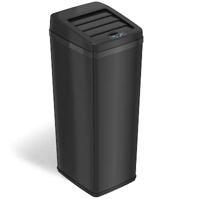 iTouchless 14 Gal Black Stainless Steel Sliding Lid Sensor Trash Can
