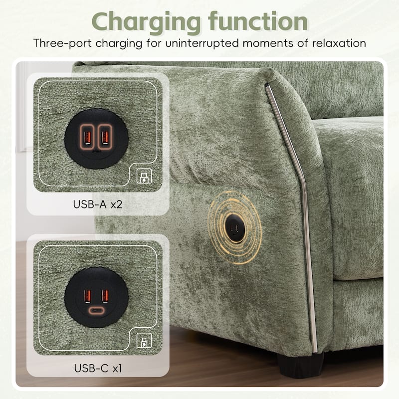 142" Chenille U-Shaped 6-Seater Sectional Sofa with USB/Type-C Charging, Petal Armrests and Free-Move Ottoman