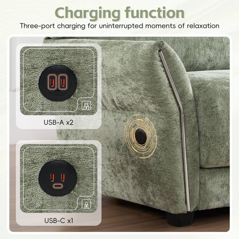 Roomfitters U-Shaped Modular Chenille Sofa with Wide Seat, USB Type-C Charger and Ottoman, Petal Armrest