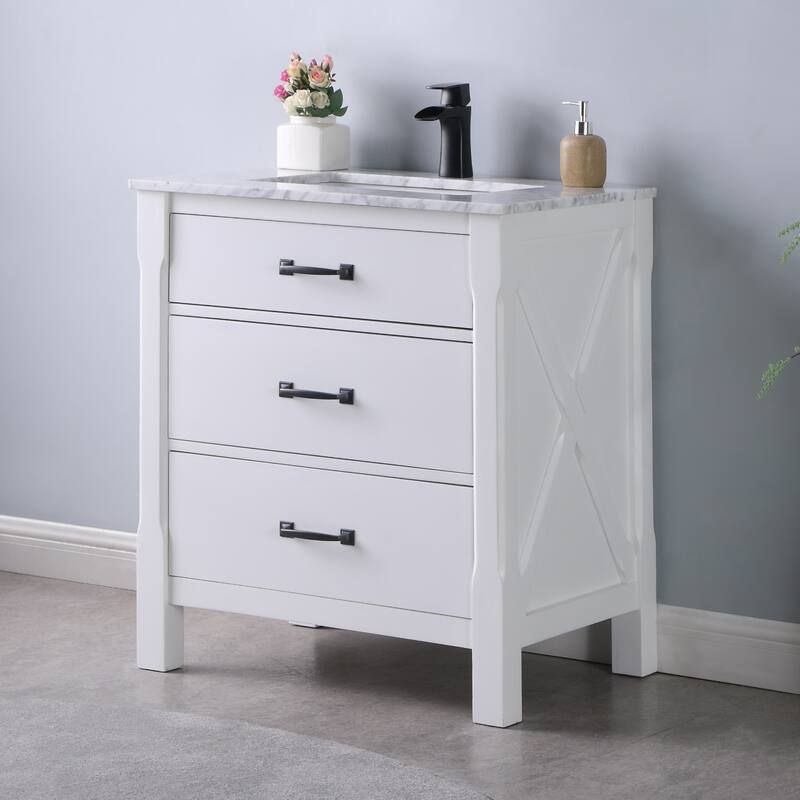 Altair Maribella Single Bathroom Vanity Set and Carrara White Countertop without Mirror
