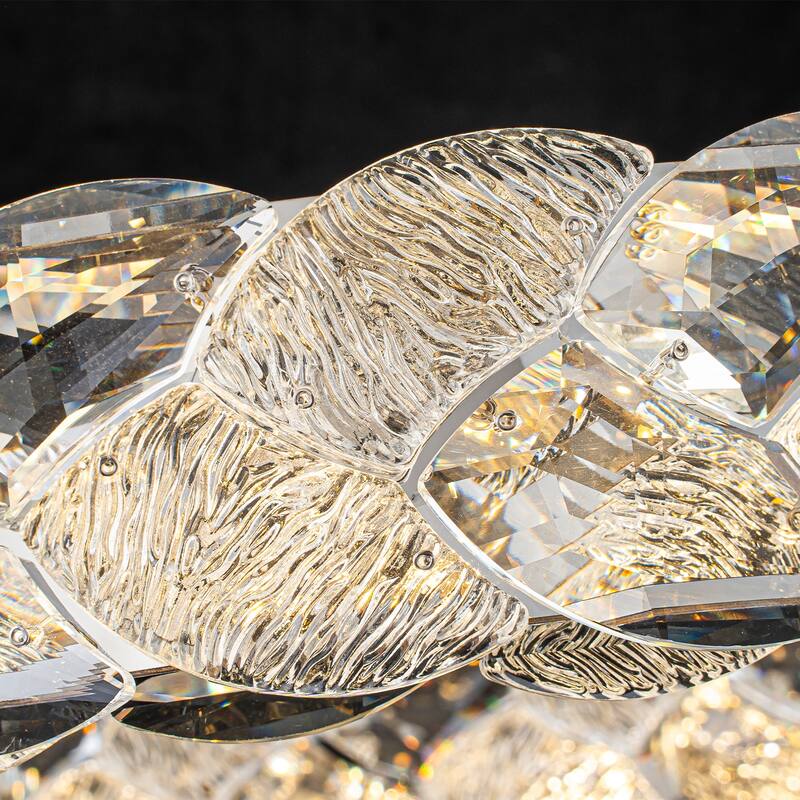 Ring Chrome LED Chandelier Textured Clear & Frosted Crystal Panels - Dia.19.69-in