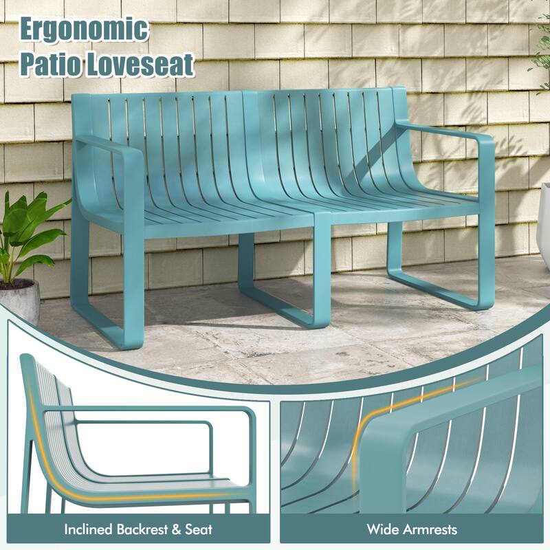 Gymax 3 PCS Patio Furniture Set w/1 Loveseat & 2 Side Tables