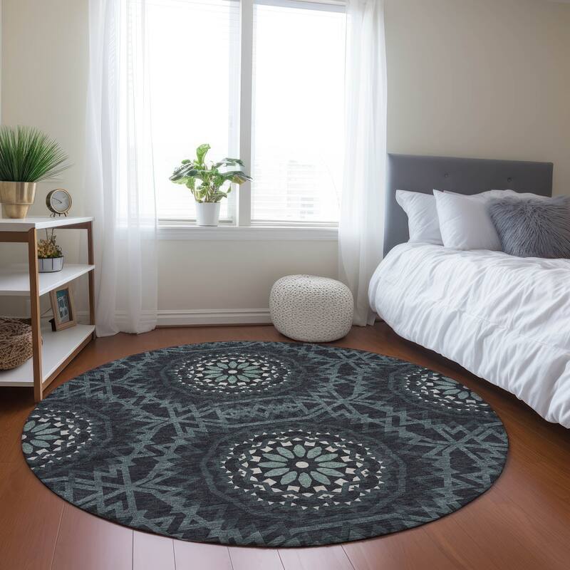 Machine Washable Indoor/ Outdoor Chantille Moroccan Boho Rug - Charcoal - 8' x 8'