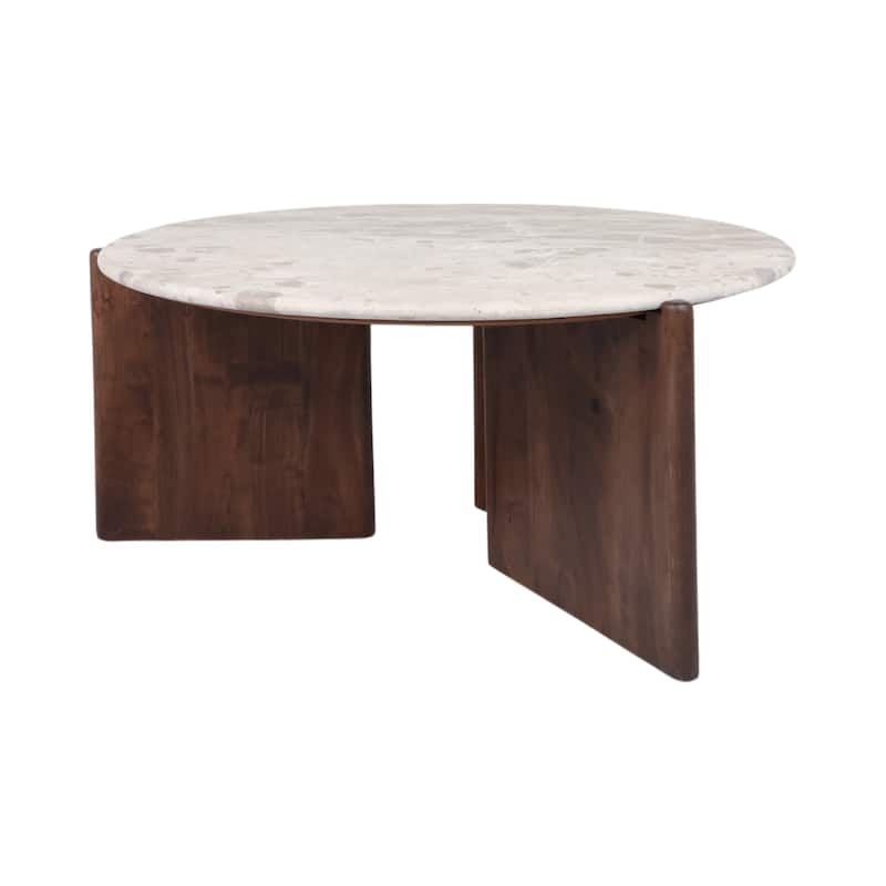 Marble Accent Table Decorative Sculptural Round Wood Base Silhouette