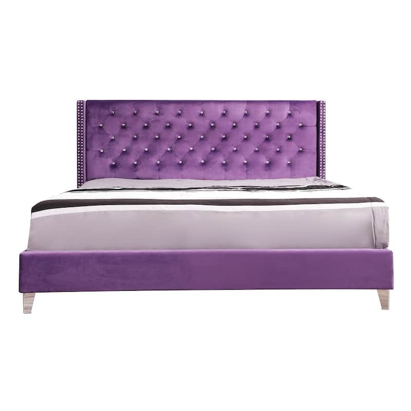 Diamond Tufted Upholstered Panel Full Bed - 80" - Purple