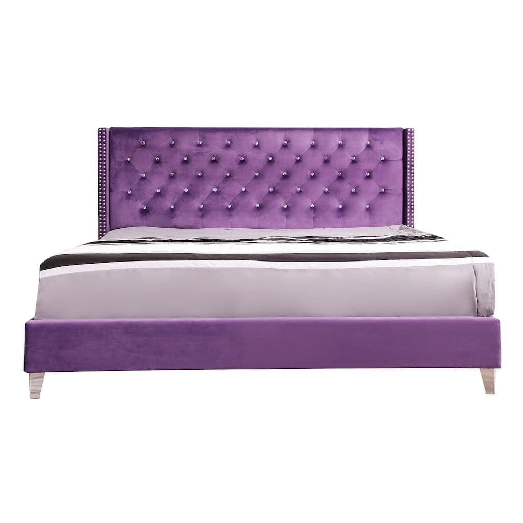 Diamond Tufted Upholstered Panel Full Bed - 80" - Purple