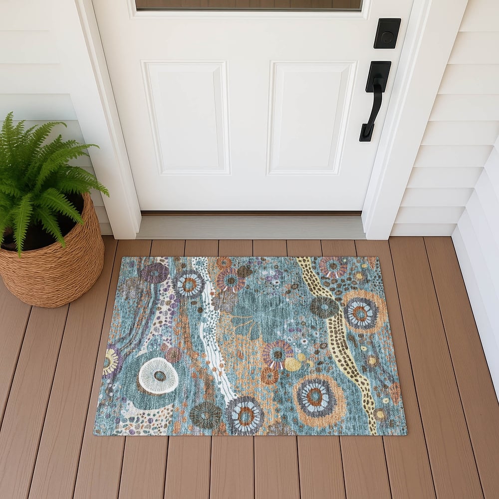 Machine Washable Indoor/ Outdoor Whimsy Floral Chantille Rug