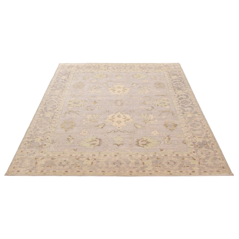 ECARPETGALLERY Hand-knotted Modern Oushak Light Grey Wool Rug - 8' x 10'