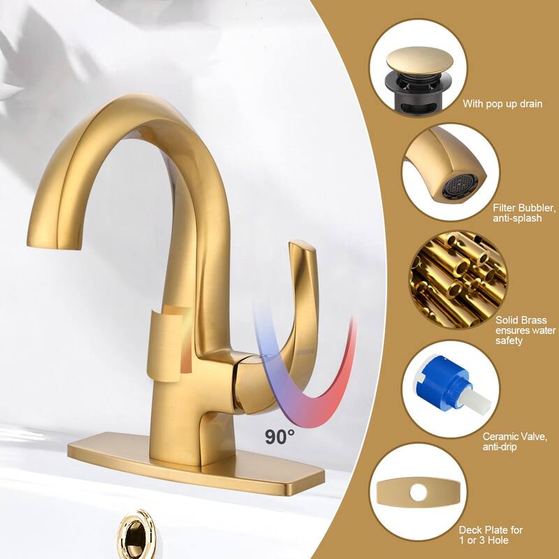 WOWOW Single Handle Gooseneck Bathroom Faucet with Deckplate Included