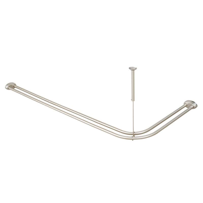 Utopia Alley Rustproof Aluminum Double L Shaped Shower Curtain Rod 72" L x 31.7" W, with 24 Shower Hooks included, Wall Mounted - Nickel