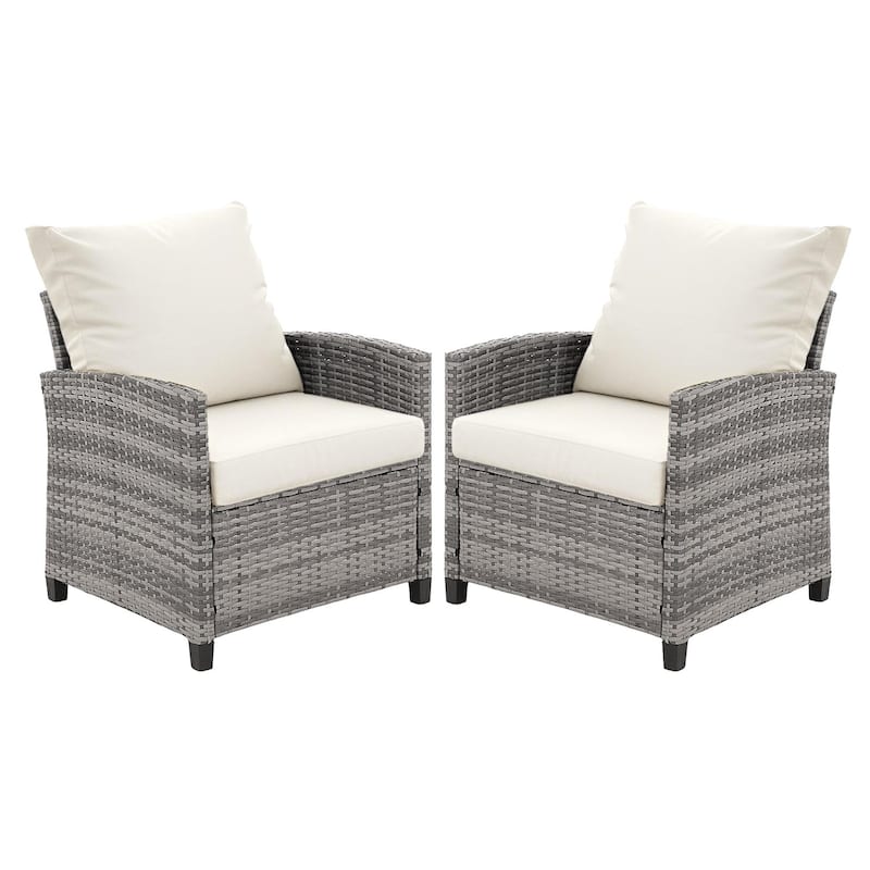 2-Seater Outdoor Wicker Sofa Couch with Comfy Beige Cushions - Gray/Beige