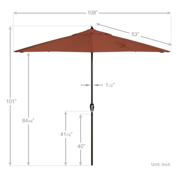 dimension image slide 16 of 29, North Bend 9-foot Round Auto-tilt, Bronze Finish, Sunbrella Patio Umbrella by Havenside Home