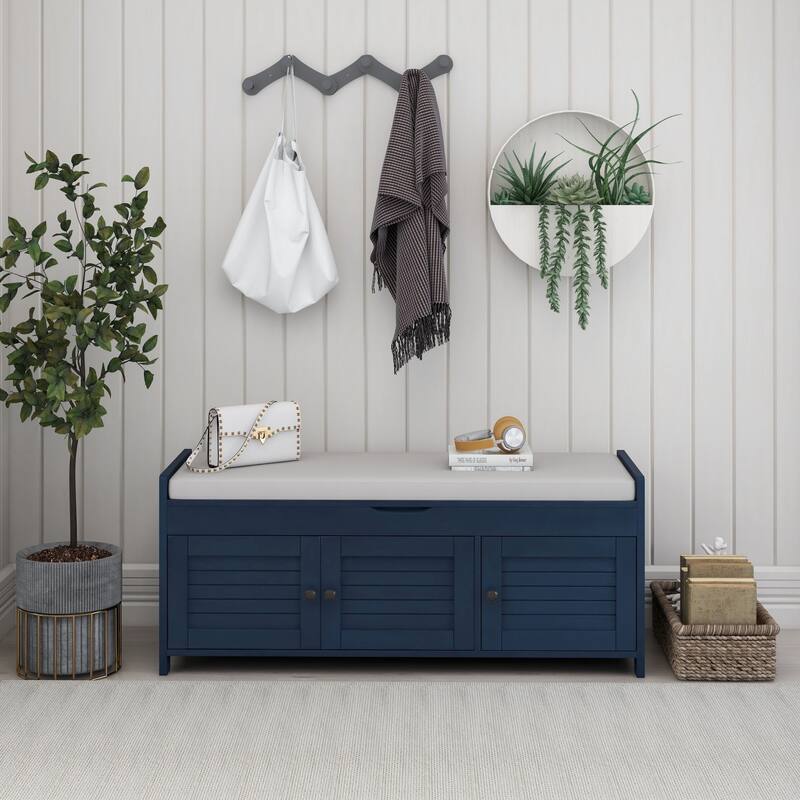 Storage Bench with 3 Shutter-shaped Doors