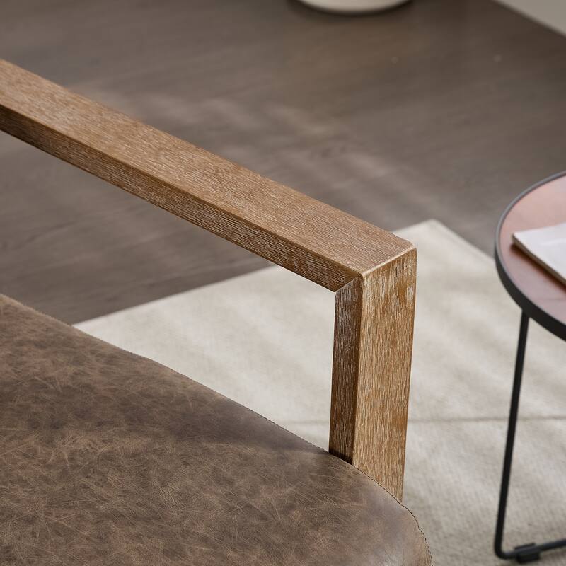 Swivel Accent Chair with Wood Armrests, Modern Faux Leather Arm Chair for Living Room, Comfy Club Reading Chairs for Bedroom