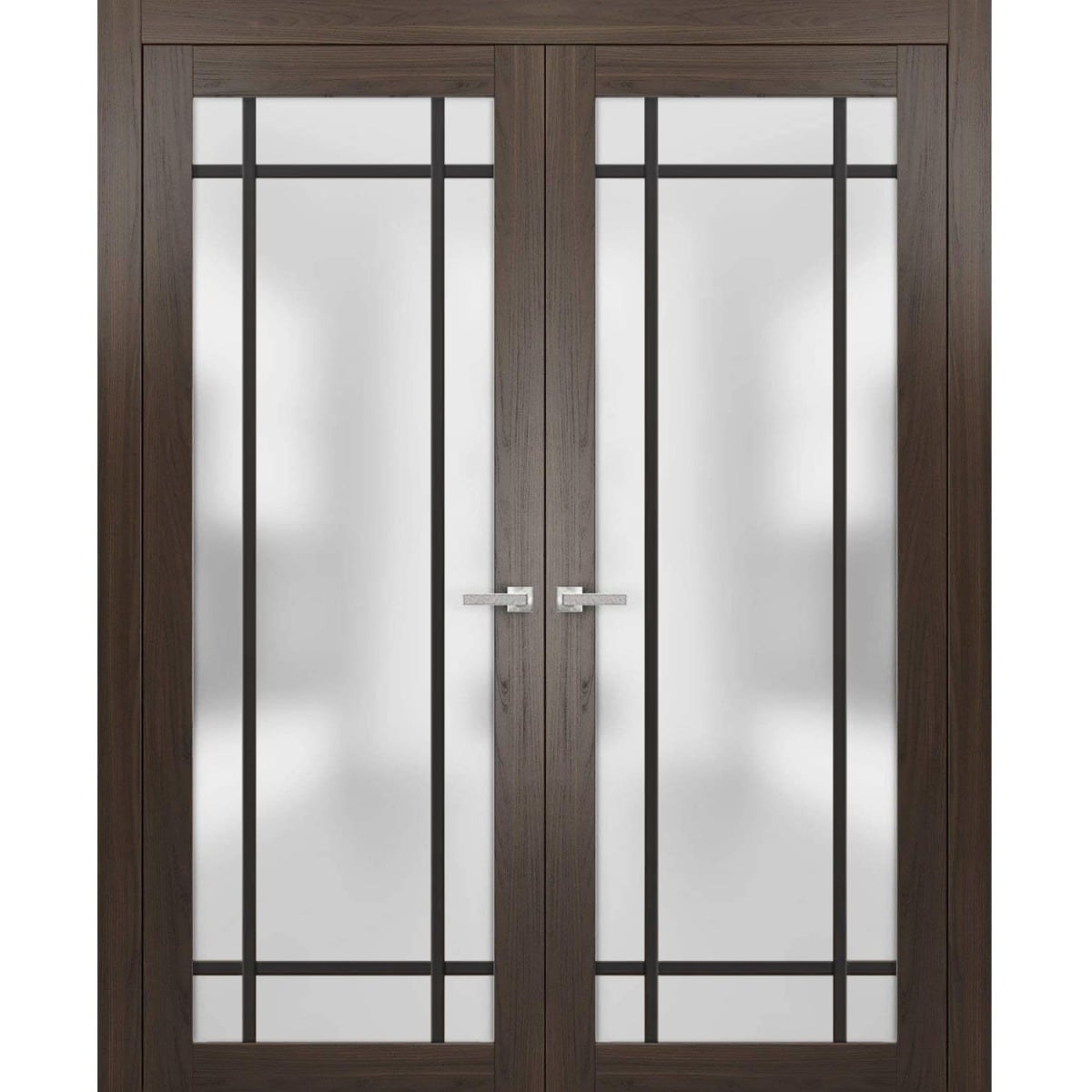 SartoDoors Planum 2112 | Interior French Doors Double French Door | Solid Wood | Hardware Set | 36x80, Chocolate Ash