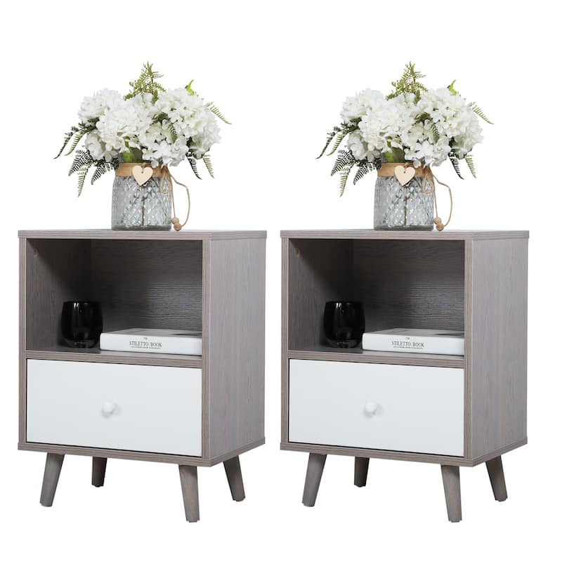 Low Foot Bed Side Table Set of 2, Nightstand with Drawer Storage Compartment, Gray Storage Cabinet, Floor Corner Cabinet - Gray