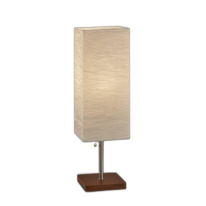 Solid Wood Base Table Lamp with Paper Square Shade and Pull Chain - 8” x 8” x 25” (D x W x H)