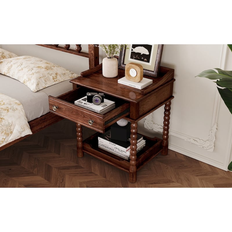 Retro Style Wooden Platform Bed Set
